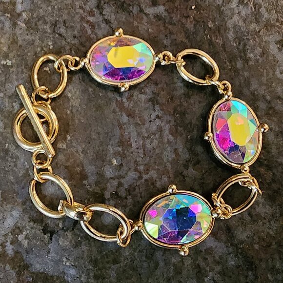 Etsy Iridescent Crystal Beaded Gold Tone Bracelet - Picture 9 of 14